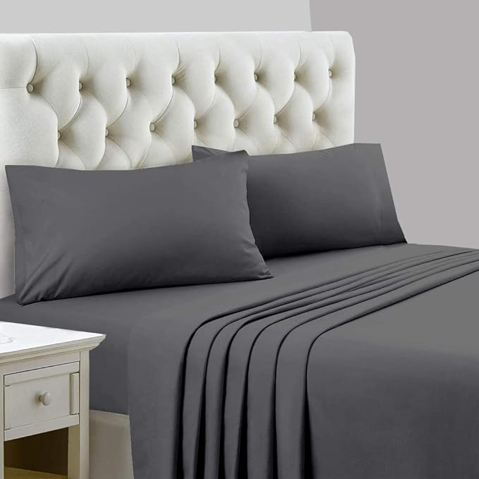 Ready To Rest King/California King Waterbed Sheets, 4 Piece Attached Sheet Set, Fits 12 Inch Deep Mattress, Brushed Microfiber, Ultra Soft and Lightweight (Dark Grey)