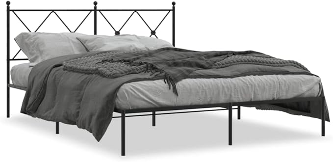 Modern Black Metal Bed Frame with Sturdy Steel Construction, 59.1 x 78.7 Inches, Easy Assembly for Bedroom or Guest Room, Elegant Design and Durable Support