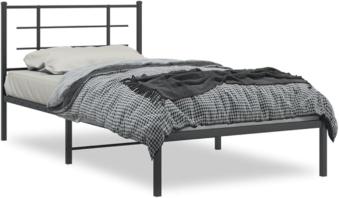 Single Metal Bed Frame with Headboard, Modern Black Platform Bed with Underbed Storage Space, Sturdy Steel Frame for Adults, Easy Assembly Headboard Bed for