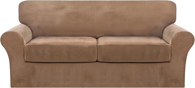 FantasDecor 3 Piece Sofa Covers Velvet for 2 Cushion Couch Stretch Loveseat Slipcover with Individual Seat Elastic Furniture Protector for Pets (Sofa, Luggage)