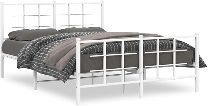 Modern Metal Bed Frame with White Finish, Sturdy Steel Construction for Double Mattress, Minimalist Design Fits Any Bedroom Decor, Easy Assembly Included