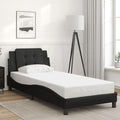 Black Faux Leather Upholstered Platform Bed Frame, Durable Single Size, Modern Bedroom Furniture, Easy Assembly