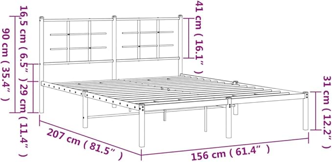 vidaXL White Metal Bed Frame-Double with Headboard, Steel Construction, 59.1"x78.7" Mattress Compatible, Under-Bed Storage, Modern Bedroom Furniture