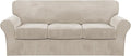 FantasDecor 4 Piece Sofa Velvet Couch Covers for 3 Cushion Stretch Slipcover with Individual Seat Cushion Elastic Furniture Protector for Pets, Machine Washable (Sofa, French Oak)