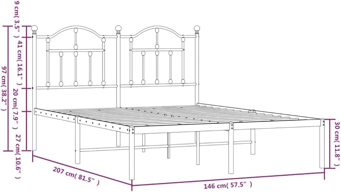 Bed Frame Black Powder-Coated Steel Hotel Bed Frame Bedroom Furniture for Studies 55.1 x 78.7 in