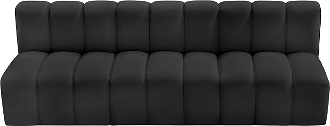 Meridian Furniture 101Black-S3F Arc Collection Modern | Contemporary Modular Sofa with Soft Black Vegan Leather, Deep Channel Tufting, Modular Design, 89.5" W x 31" D x 30" H, Black