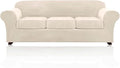 PrinceDeco Velvet Couch Covers for Sofa Soft 4 Pieces Couch Covers for 3 Cushion Couch Sofa Pet Friendly Furniture Protector with Non Slip Elastic Bottom Width Up to 97 Inch (Large Sofas, Ivory)