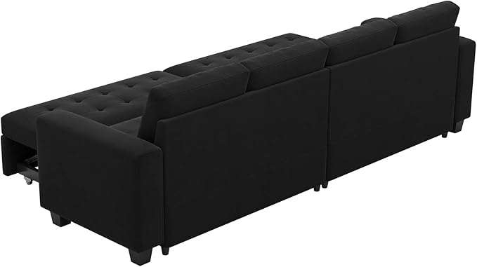 Belffin Modular Sectional Sleeper Sofa with Pull Out Bed Convertible Velvet Sleeper Sofa with Storage Sectional Couches for Living Room Black