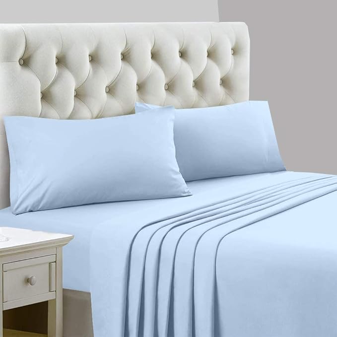 Ready To Rest King/California King Waterbed Sheets, 4 Piece Attached Sheet Set, Fits 12 Inch Deep Mattress, Brushed Microfiber, Ultra Soft and Lightweight (Light Blue)