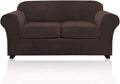 PrinceDeco Velvet Couch Cover Loveseat Covers for 2 Cushion Couch 3 Piece Sofa Covers for Dogs Washable Loveseat Covers Width Up to 72 Inch No Slip Stretch Sofa Slipcover (Medium, Brown)