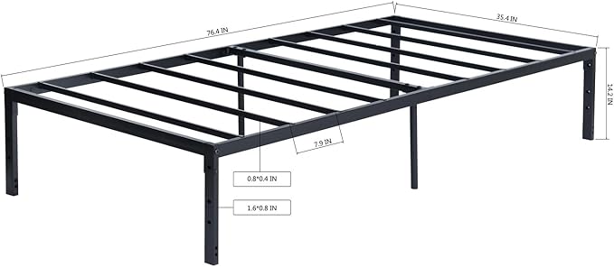 FurnitureR Modern Metal Platform Bed, Full/Twin/Single Size Bed Frame with 14.2" Under-Bed Storage, Sturdy Locking Mechanism, Easy Assembly for Bedroom or Guest Room, Black (Single)