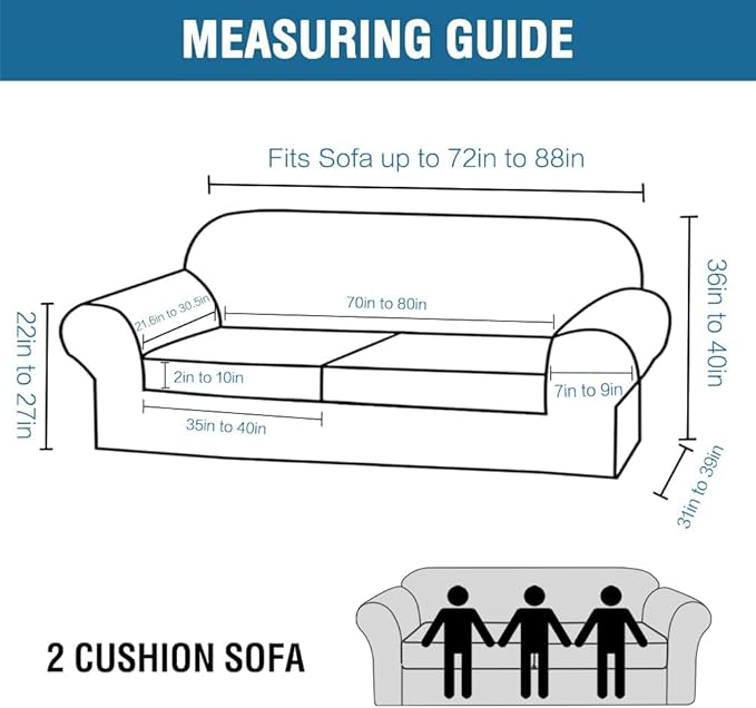 H.VERSAILTEX 3 Piece Stretch Sofa Covers for 2 Cushion Sofa Couch Covers for Living Room Sofa (Base Cover Plus 2 Seat Cushion Covers) Thicker Jacquard Fabric (Large Sofa, Burnt Brick)