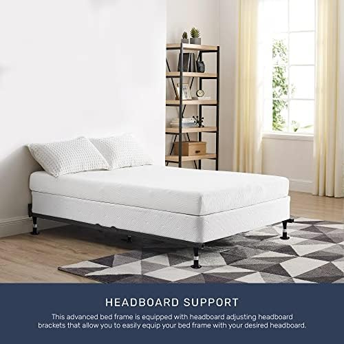 Greaton, Advanced Bed Frame with Solid Steel Rivets, Re-Rolled Rail Provides Required Strength and Durability, Canoe Clips to Secure Cross Arms, Double Riveted 5 Steel Legs Center Support, Queen