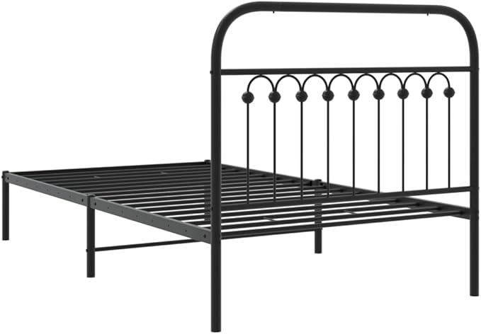 Steel Bed Frame with Headboard, Black Metal Platform Bed for Single Sleeper, Sturdy Mattress Foundation for 39.4x78.7 Inch Bedrooms and Guest Rooms