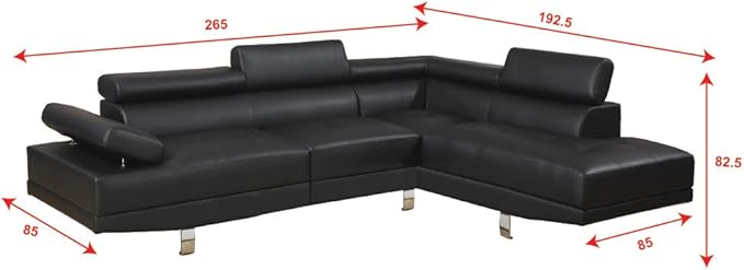 Poundex Sectional Sofa, Black