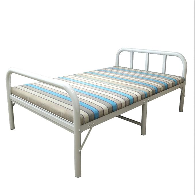 Comfort Bed Folding Single Bed Striped Mattress Carbon Steel Frame Easy to Fold/No Installation/Storage Does Not Take Up Space/Can Bear 400kg Temporary Extra Bed 4 Size (188x120x63cm)