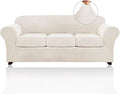 PrinceDeco Velvet Couch Covers for Sofa Soft 4 Pieces Couch Covers for 3 Cushion Couch Sofa Pet Friendly Furniture Protector with Non Slip Elastic Bottom Width Up to 90 Inch (Large, Cream)