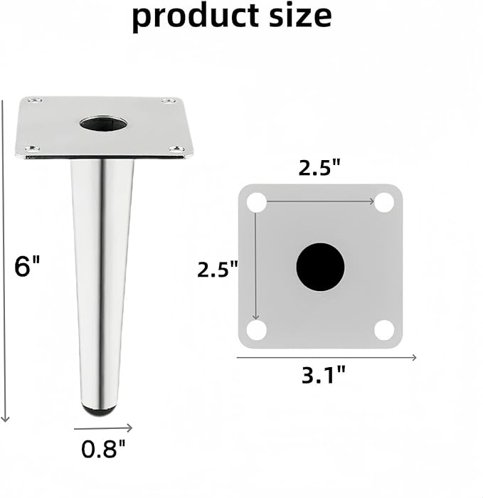 Silver Metal Furniture Legs Heavy Duty Straight Furniture Feet DIY Modern Replacement Legs for Cabinet Sofa Couch Chair-Set of 4 (Silver, 6")