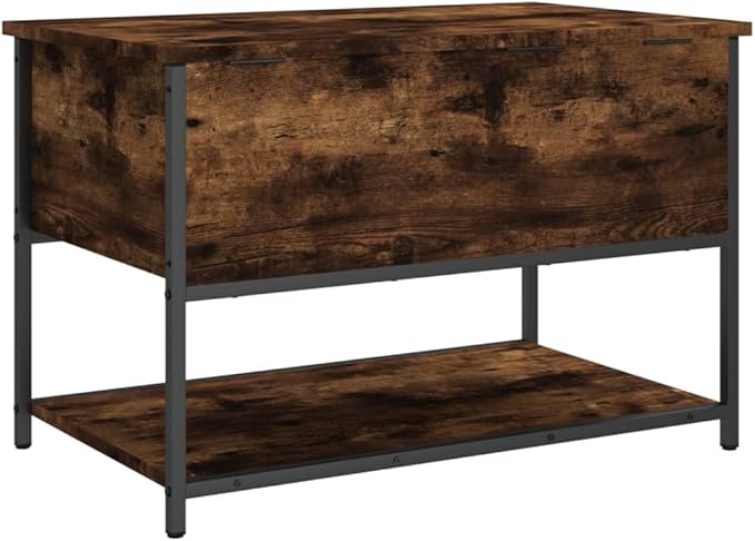 Industrial Storage Bench with Adjustable Feet, Smoked Oak Finish for Hallway Living Room Seating and Organization