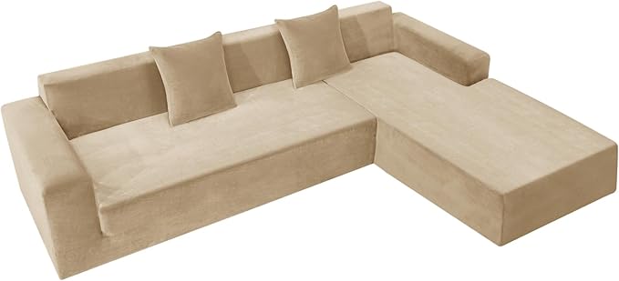 ZNSAYOTX 2026 Soft Velvet Sectional Couch Covers, Luxury Plush Slipcovers with Elastic Bottom for L Shape Sectional Sofa, 2 Pcs Pet Friendly Protector (3 Seat Couch + 2 Seat Chaise, Camel)