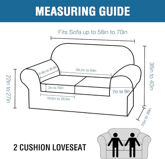 H.VERSAILTEX 3 Piece Stretch Sofa Covers for 2 Cushion Loveseat Couch Covers for Living Room Furniture Cover (Base Cover Plus 2 Seat Cushion Covers) Thicker Jacquard Fabric(Medium, Bronze Green)
