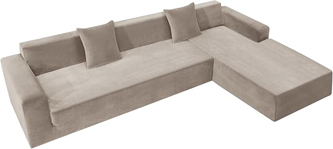 ZNSAYOTX 2026 Soft Velvet Sectional Couch Covers, Luxury Plush Slipcovers with Elastic Bottom for L Shape Sectional Sofa, 2 Pcs Pet Friendly Protector (3 Seat Couch + 3 Seat Chaise, Khaki)