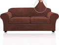 PrinceDeco Couch Cover Velvet Plush Sofa Covers for 2 Cushion Couch Width Up to 90 Inch Washable Furniture Protector Pet Friendly No Slip Sofa Slipcover(Medium-Large, Burnt Brick)