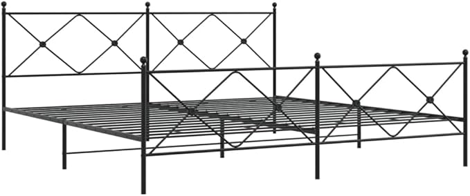 vidaXL King-Size Metal Bed Frame with Headboard/Footboard - Black, 81.5"x78"x35.6", Steel Construction, Extra Underbed Storage