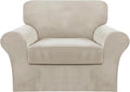 FantasDecor 2 Piece Chair Sofa Covers Velvet for Living Room Slipcovers with Individual Cushion Elastic Furniture Protector for Pets, Machine Washable (Armchair, French Oak)