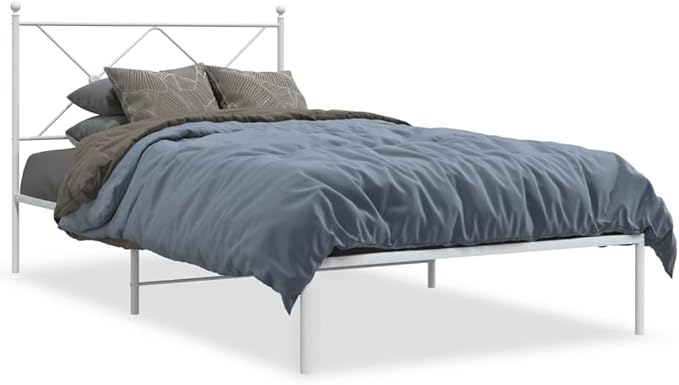 Elegant Metal Bed Frame with Headboard, 39.4 x 78.7 Inch Modern Design, Durable Powder-Coated Steel Construction for Stable Adult Sleeping Space