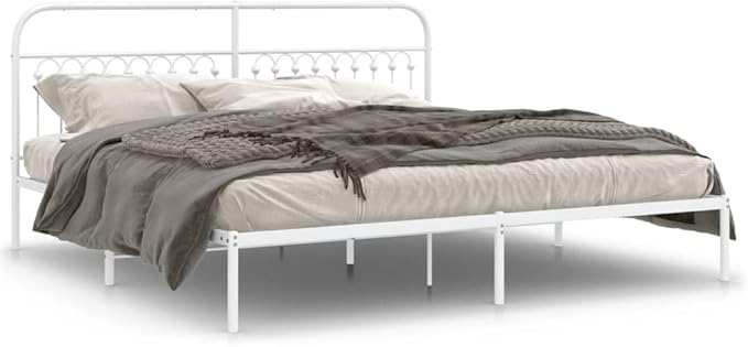 White Metal Bed Frame with Headboard, Sturdy Steel Construction and Minimalist Design for Bedroom or Guest Room, Easy Assembly with Included Tools