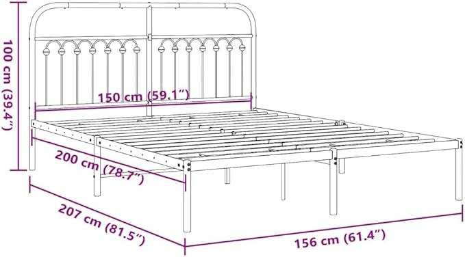 King Size Metal Bed Frame with Headboard, Sturdy Steel Construction, Matte Black Finish for Modern Bedroom Decor, Breathable Slats for Enhanced Airflow and