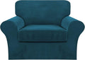 FantasDecor 2 Piece Chair Sofa Covers Velvet for Living Room Slipcovers with Individual Cushion Elastic Furniture Protector for Pets, Machine Washable (Armchair, Deep Teal)