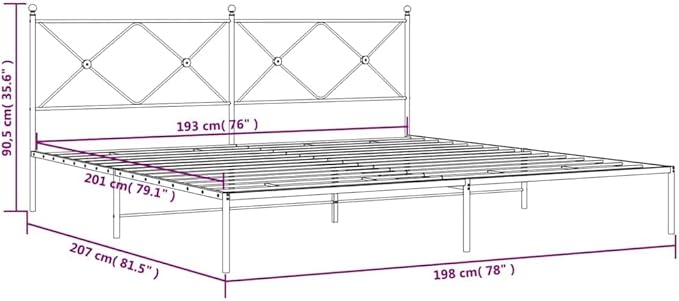 vidaXL Bed Frame Black Powder-Coated Steel Double Bed Bed Frame