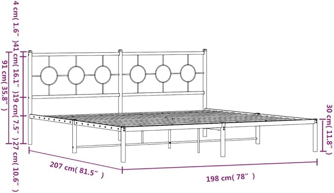 vidaXL Black Metal King Bed Frame - Industrial Style 76"x79.9" with Headboard, Sturdy Steel Construction & Extra Under-Bed Storage Space