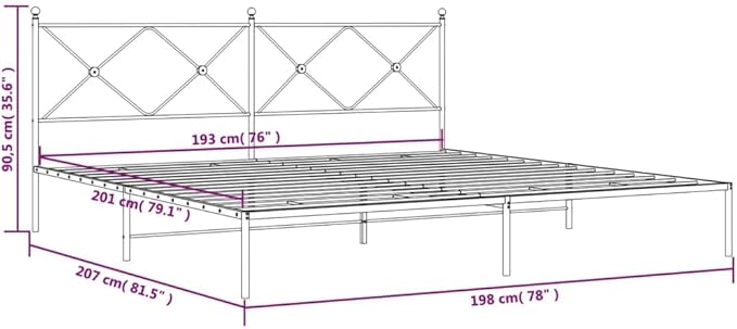 vidaXL Bed Frame Black Powder-Coated Steel Double Bed Bed Frame
