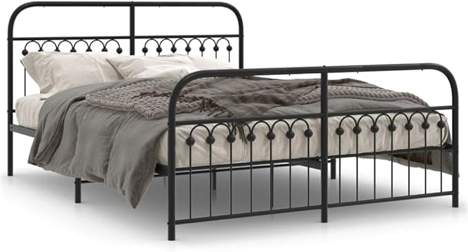 King Size Bed Frame with Headboard and Footboard, Heavy Duty Steel Construction, Black Powder Coated Finish, Supports Up to 661 lbs, Easy Assembly, Classic