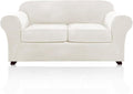 PrinceDeco Velvet Couch Cover Loveseat Covers for 2 Cushion Couch 3 Piece Sofa Covers for Dogs Washable Loveseat Covers Width Up to 72 Inch No Slip Stretch Sofa Slipcover(Medium, Porcelain)
