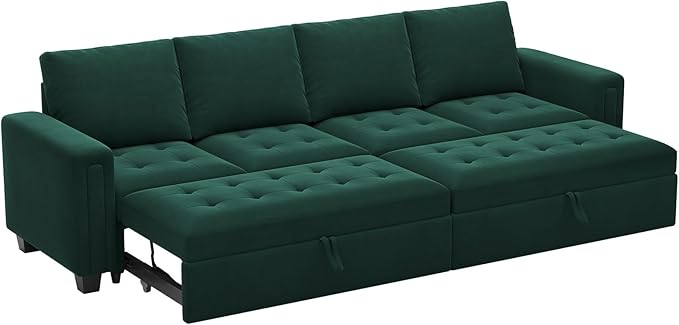 Belffin Modular Sectional Sleeper Sofa with Pull Out Bed Convertible Velvet Sleeper Sofa with Storage Sectional Couches for Living Room Green