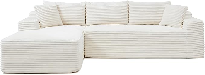 Cloud Sectional Couch,108" Modern Modular Sectional Sofa with Deep Seat,Corduroy Boneless Couches with L-Shape Chaise for Living Room,No Assembly Required (Beige, Left Facing Chaise)