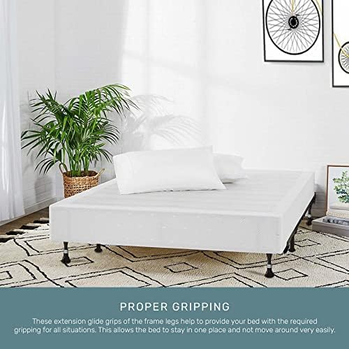 Greaton, Advanced Bed Frame with Wheels | Single Angle Iron Center Support, Re-Rolled Rail Steel, Locking Wheels on Rug Rollers, Double Riveted 6 Steel Legs, Fits California King