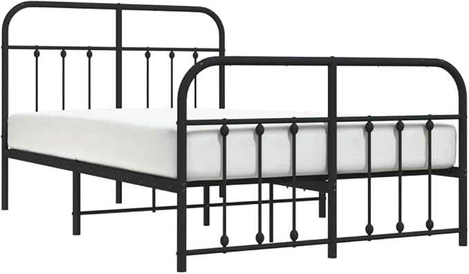Bed Frame Black Powder-Coated Steel Double Bed Frame headboard Bedroom Furniture for Guest Room