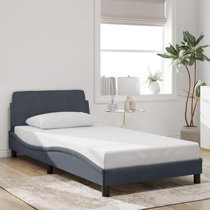 Light Gray Velvet Bed Frame with Storage, Modern Single Size Upholstered Platform for Small Spaces Dark Gray, 41.3 x 81.9 x 29.3 in