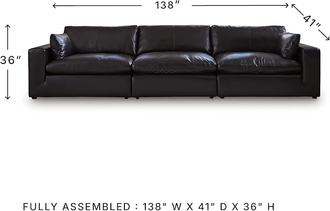 Signature Design by Ashley Emilia Straight Contemporary Leather Match 3-Piece Sectional Sofa with Removable Cushion, Black