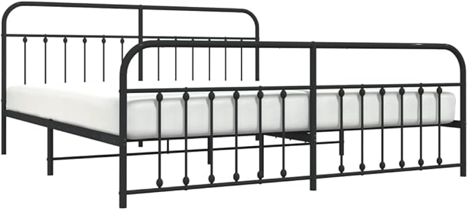 Bed Frame Black Powder-Coated Steel Full Bed Frame Rectangular headboard Bedroom Furniture for Guest Room