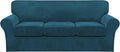 FantasDecor 4 Piece Sofa Velvet Couch Covers for 3 Cushion Stretch Slipcover with Individual Seat Cushion Elastic Furniture Protector for Pets, Machine Washable (Sofa, Deep Teal)
