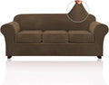 PrinceDeco Velvet Couch Covers for Sofa Soft 4 Pieces Couch Covers for 3 Cushion Couch Sofa Pet Friendly Furniture Protector with Non Slip Elastic Bottom Width Up to 90 Inch (Large, Bronze Brown)