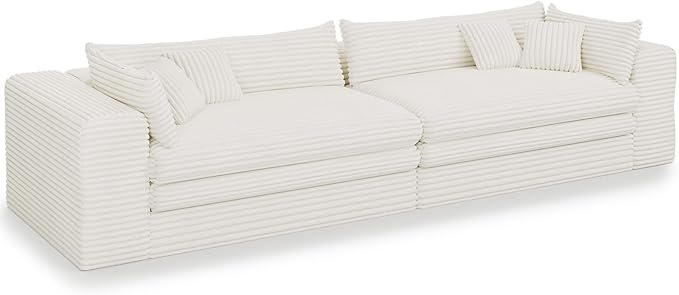 Belffin Plush Corduroy Boneless Cloud Couch with Deep Seat Convertible Sleeper Sofa Bed Cloud Boneless Sectional Couch No Assembly Required. Beige Sofa