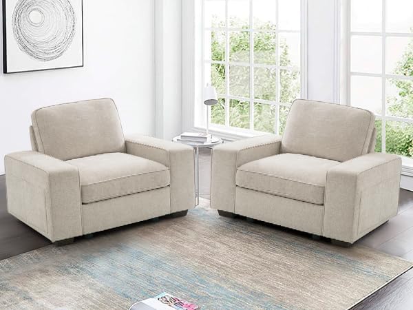 TEKAMON 45" Accent Chair with Seat Storage, Oversized Wide Single Sofa Chair, Modern Chenille Fabric Armchair for Living Room/Office with Wide Armrests, Side Pockets, USB Port, Washable Covers, Beige