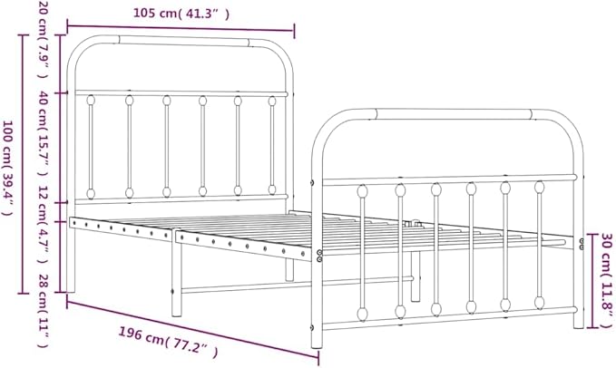 Bed Frame White Powder-Coated Steel Twin Bed Frame Rectangular Bedroom Furniture headboard for Living Room